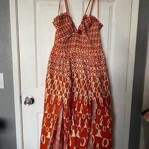 Orange and White Patterned Maxi Dress